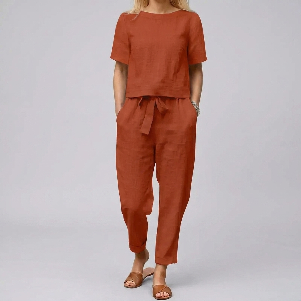 Conjunto feminino 2 peças calça e top leve de verão fluido