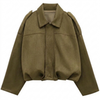 Jaqueta bomber cropped feminina com zíper frontal estilo casual