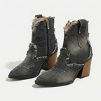 Botas femininas salto bloco tornozelo com zíper lateral e bico fechado