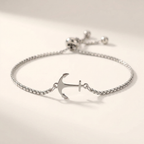 Pulseira aço inoxidável elo corrente com charm âncora náutica fecho deslizante