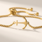 Pulseira aço inoxidável elo corrente com charm âncora náutica fecho deslizante