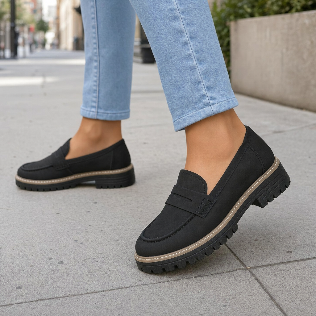 Women orthopedic platform loafers with arch support and lug sole