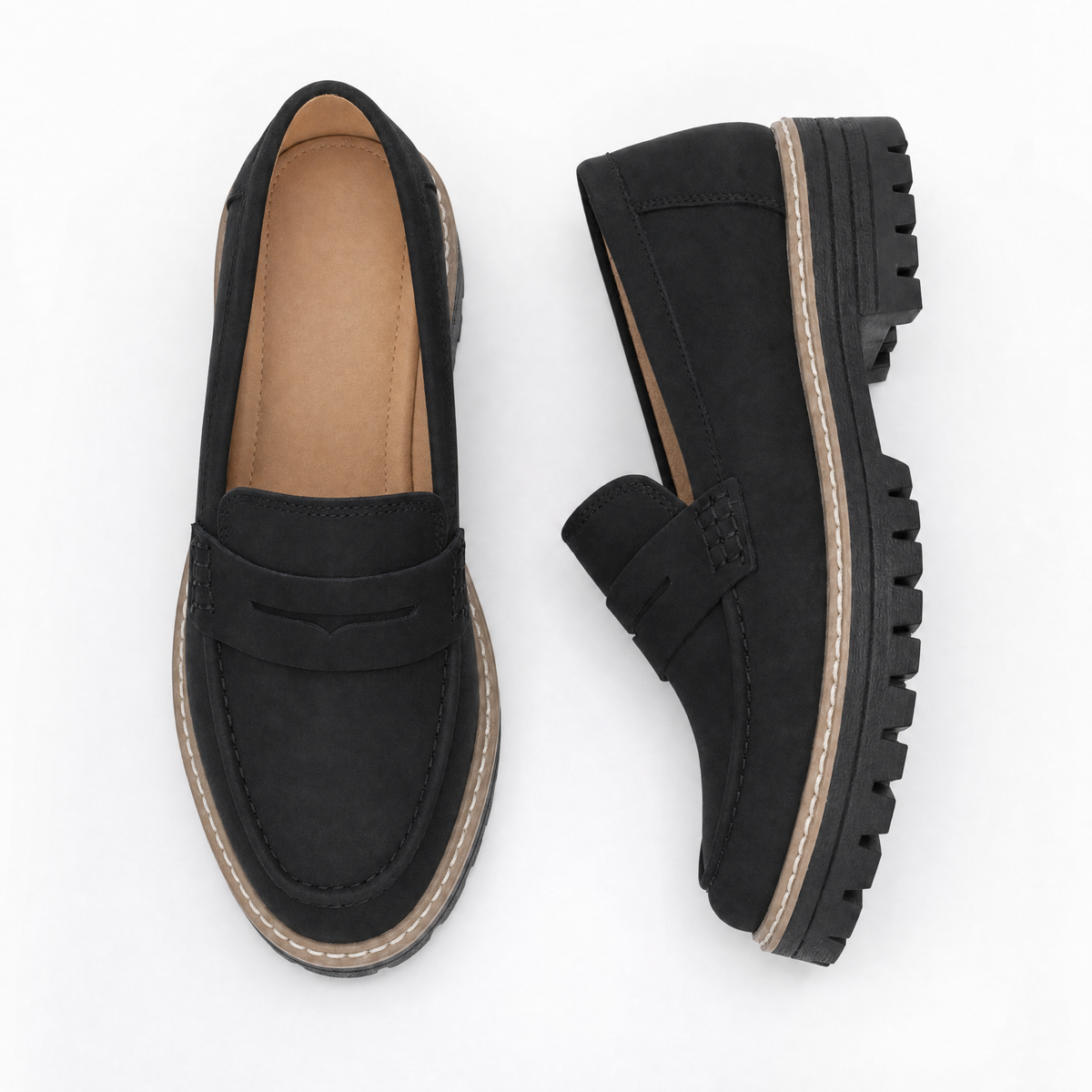 Women orthopedic platform loafers with arch support and lug sole