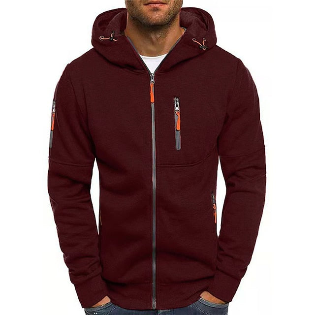 Sweater masculino com capuz em algodão e poliéster com dois bolsos frontais