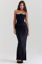Vestido feminino ombro a ombro corseto mini com decote coração