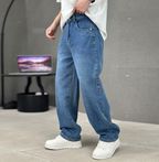 Calças jeans masculinas perna reta em algodão corte clássico