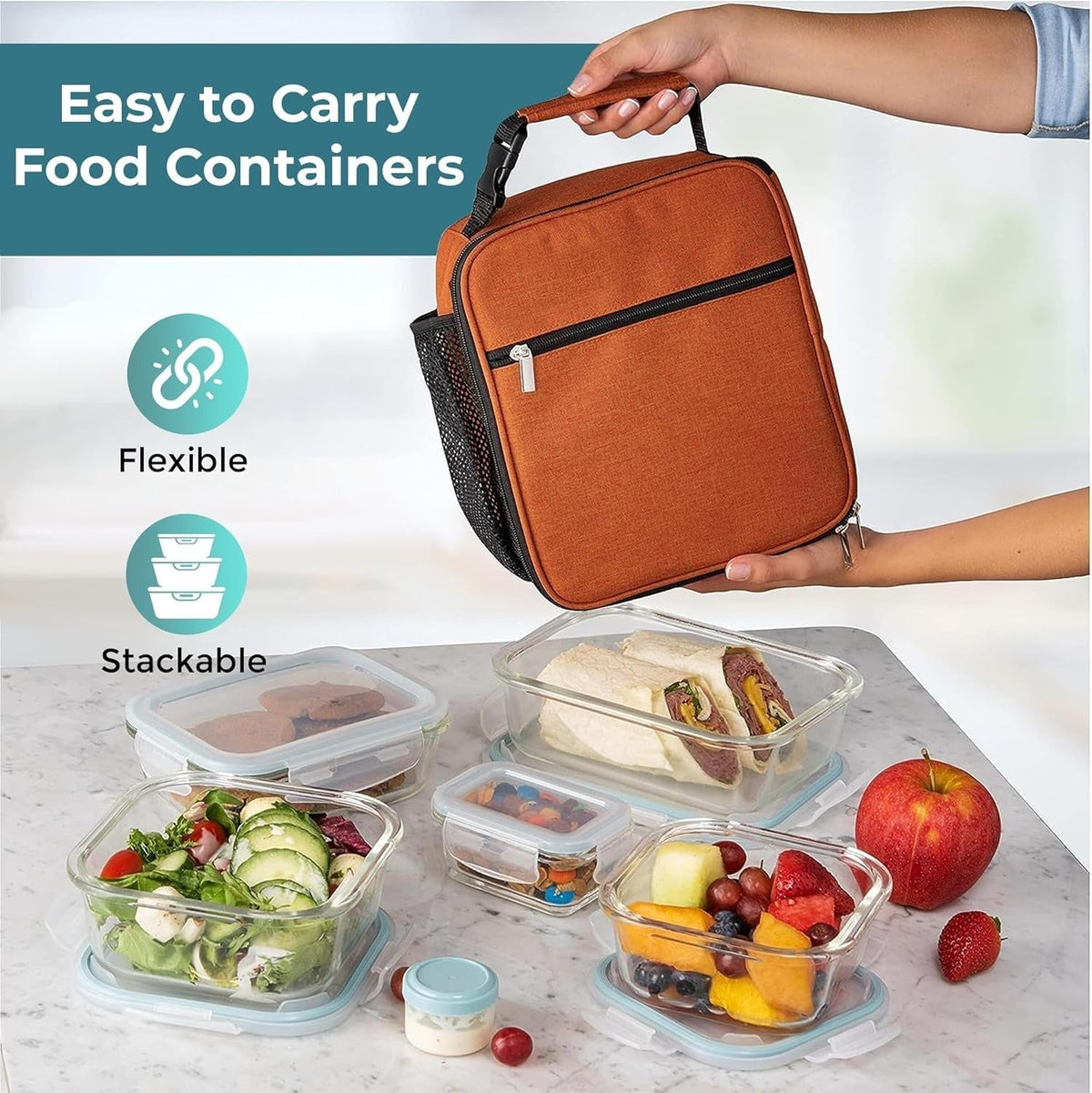 Conjunto de recipientes alimentares 35 peças com tampas herméticas e recipientes de porção