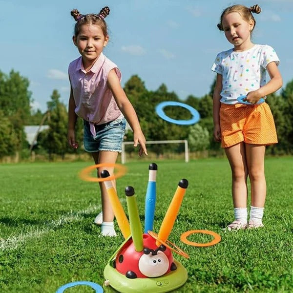 Brinquedo ativo 3 em 1 para crianças com tapete de saltos, argolas e lançador de foguete