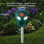 Repelente ultrassônico solar 360 graus com sensor de movimento e LED intermitente para jardim