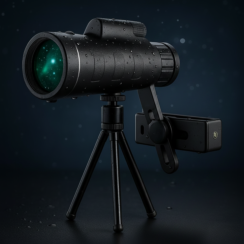 Telescópio monocular portátil impermeável com visão noturna e zoom 12x, preto