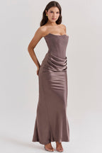 Vestido feminino ombro a ombro corseto mini com decote coração