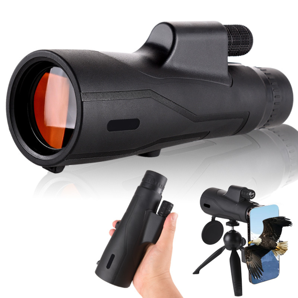 Telescópio monocular portátil impermeável com visão noturna e zoom 12x, preto