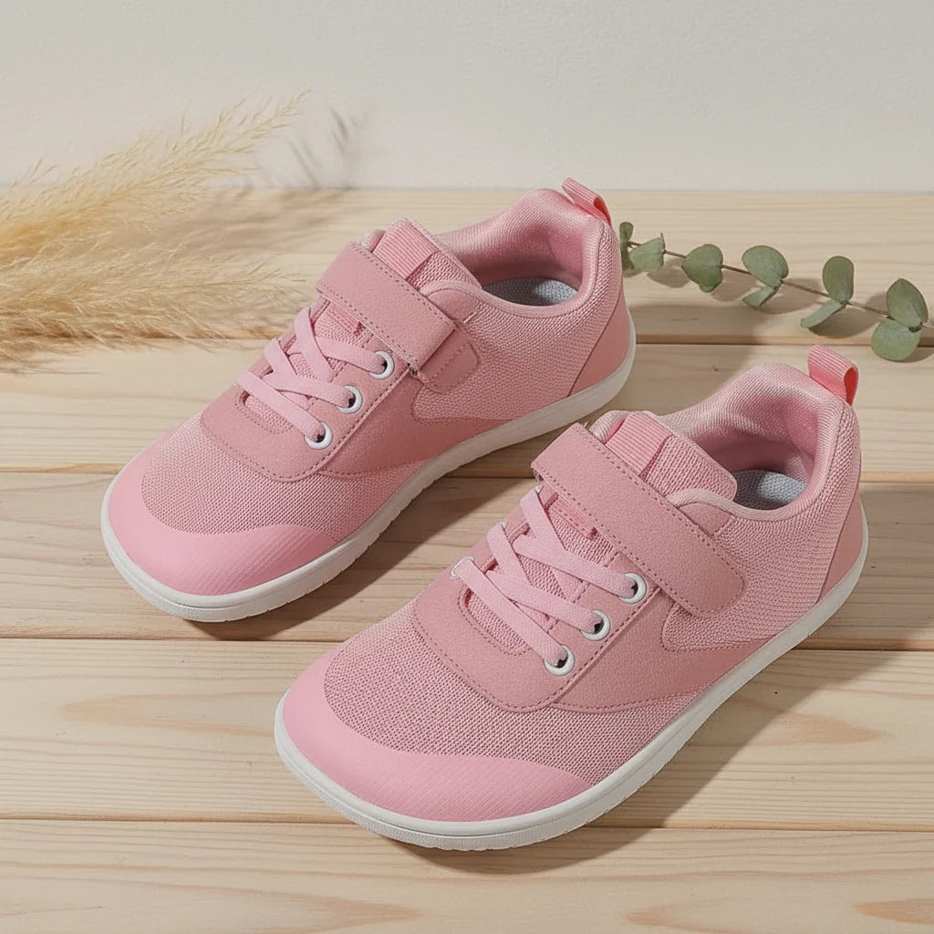 Sapatilhas barefoot infantis respiráveis com sola antiderrapante, design leve