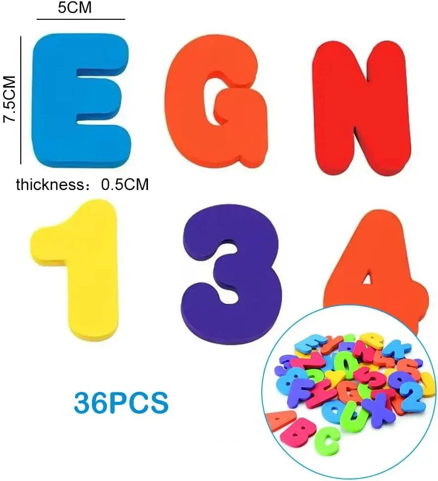 Letras e números de banho coloridos em EVA, educativo e divertido para crianças