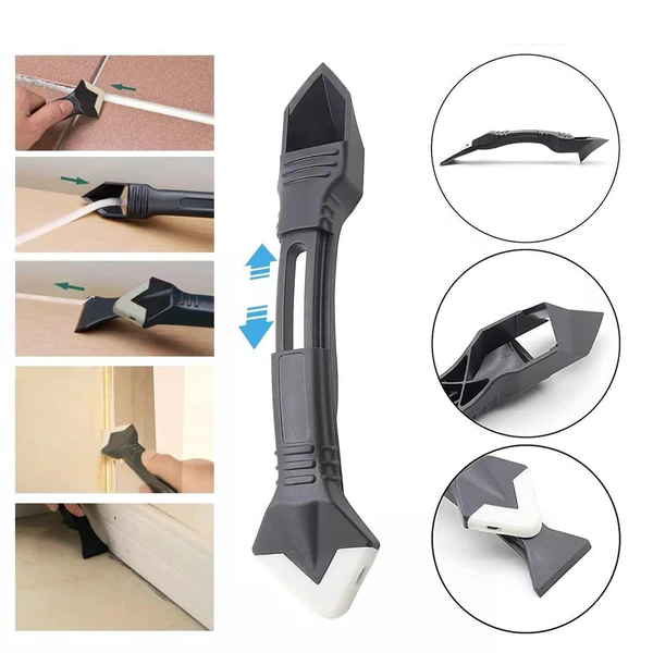 Removedor de silicone 3 em 1 com lâmina aço inoxidável e perfis ajustáveis para calafetagem
