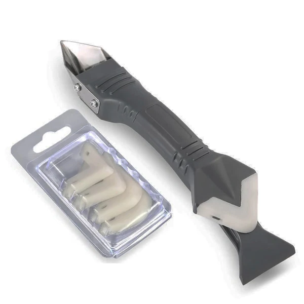 Removedor de silicone 3 em 1 com lâmina aço inoxidável e perfis ajustáveis para calafetagem