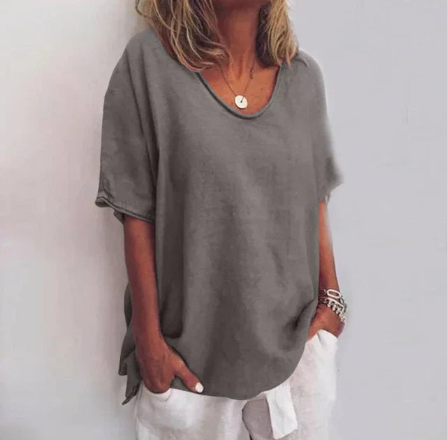Blusa feminina manga curta folgada casual clássica