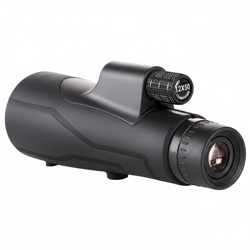 Telescópio monocular portátil impermeável com visão noturna e zoom 12x, preto
