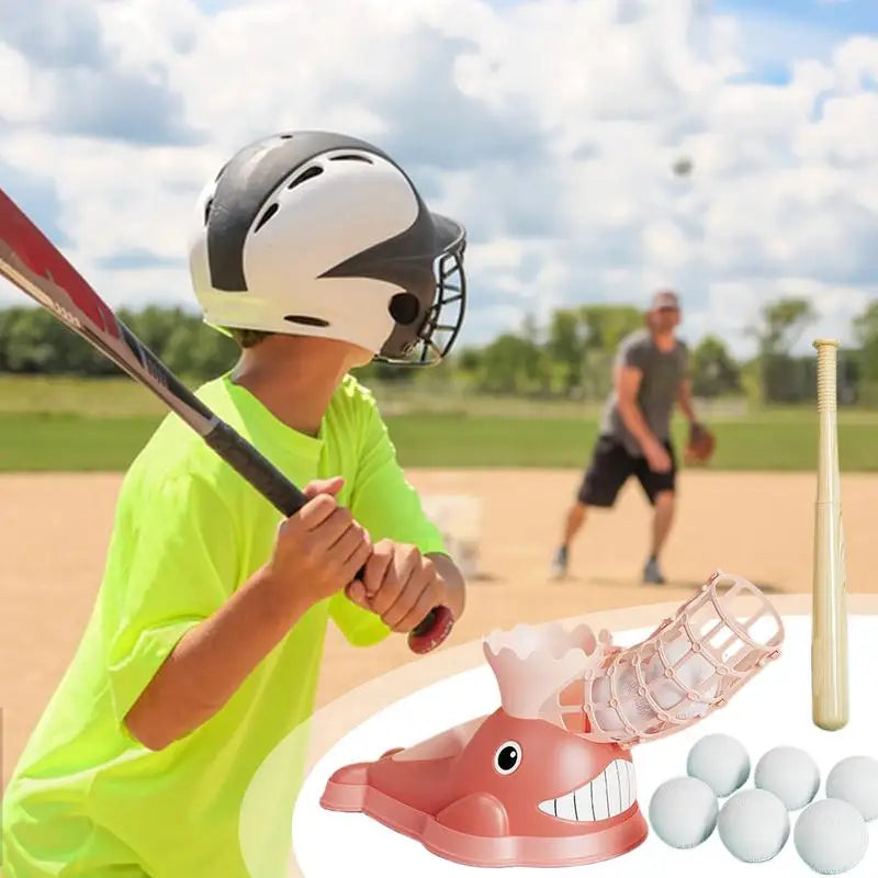 Lançador automático de basebol infantil com taco e bolas, brinquedo desportivo exterior em plástico seguro