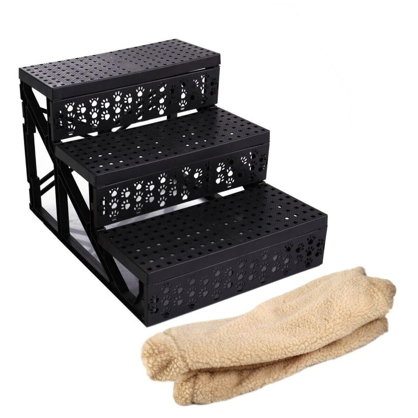 Escadas portáteis para cães 3 degraus com cobertura removível em fleece para cama alta