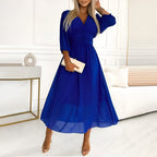 Vestido feminino midi transpassado com amarração, silhueta feminina valorizada