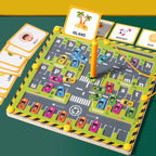 Puzzle de contas magnéticas labirinto em madeira educativo com temática de dinossauros