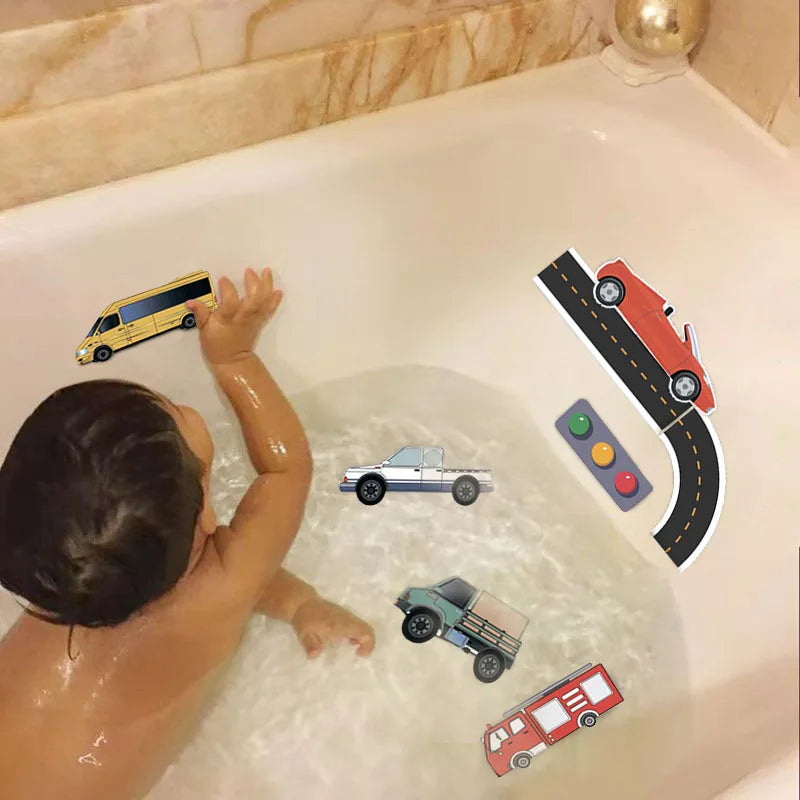 Brinquedos de banho carros de espuma conjunto colorido para crianças na banheira