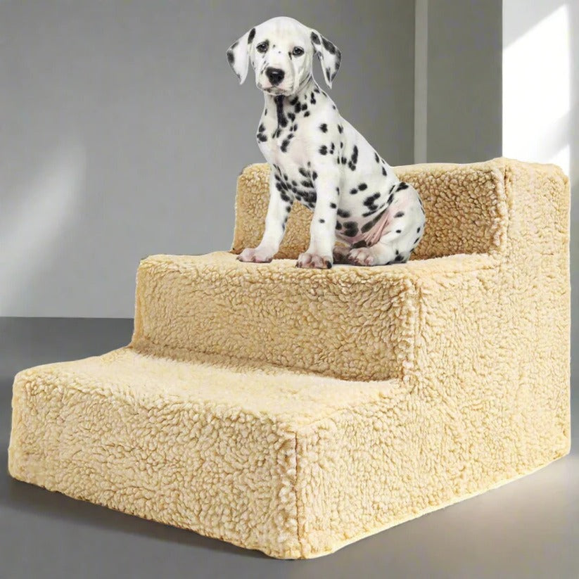 Escadas portáteis para cães 3 degraus com cobertura removível em fleece para cama alta