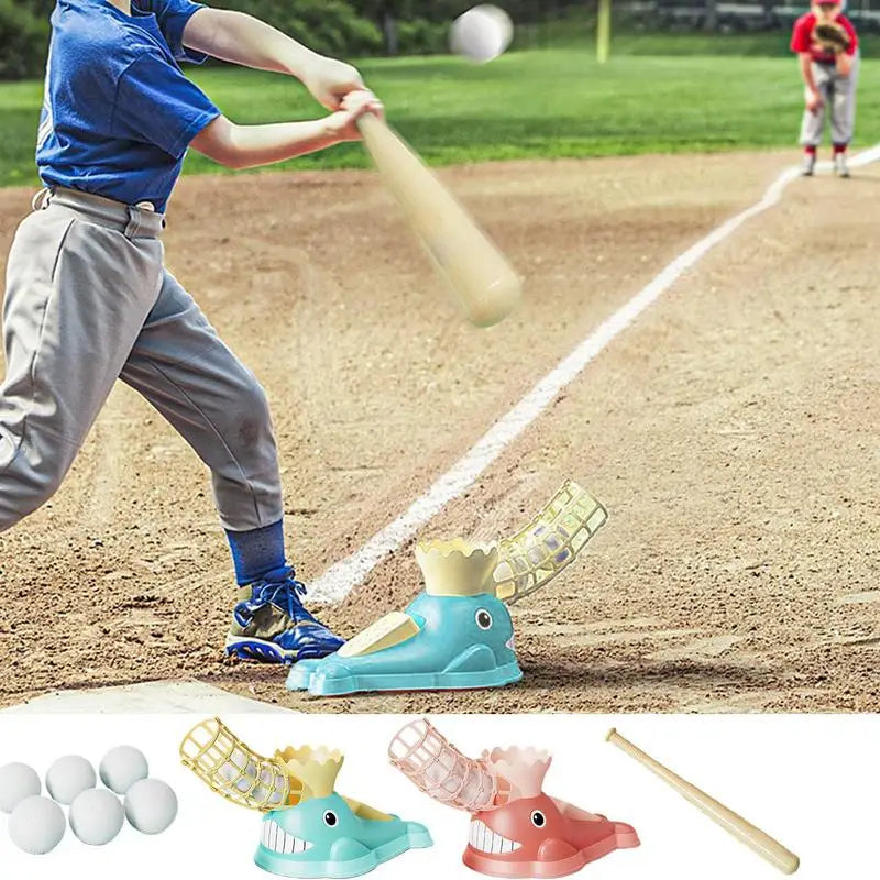 Lançador automático de basebol infantil com taco e bolas, brinquedo desportivo exterior em plástico seguro