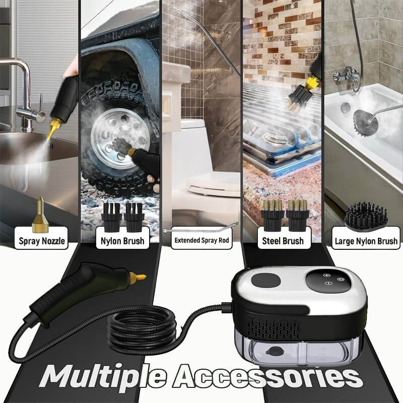 Vaporizador de alta pressão 2500W com 5 escovas e 6 velocidades para limpeza multiusos