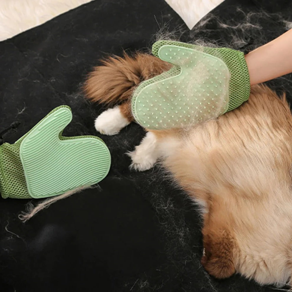 Luva de tosa para gatos 2 em 1 com cerdas macias e lado de massagem