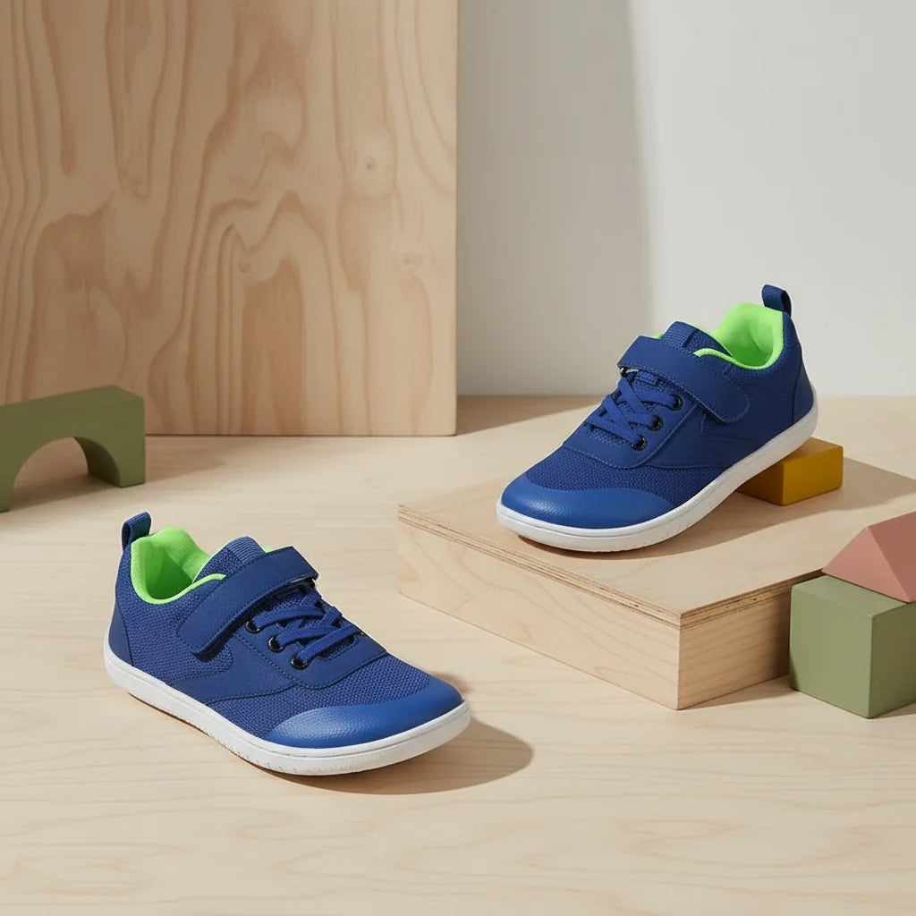 Sapatilhas barefoot infantis respiráveis com sola antiderrapante, design leve