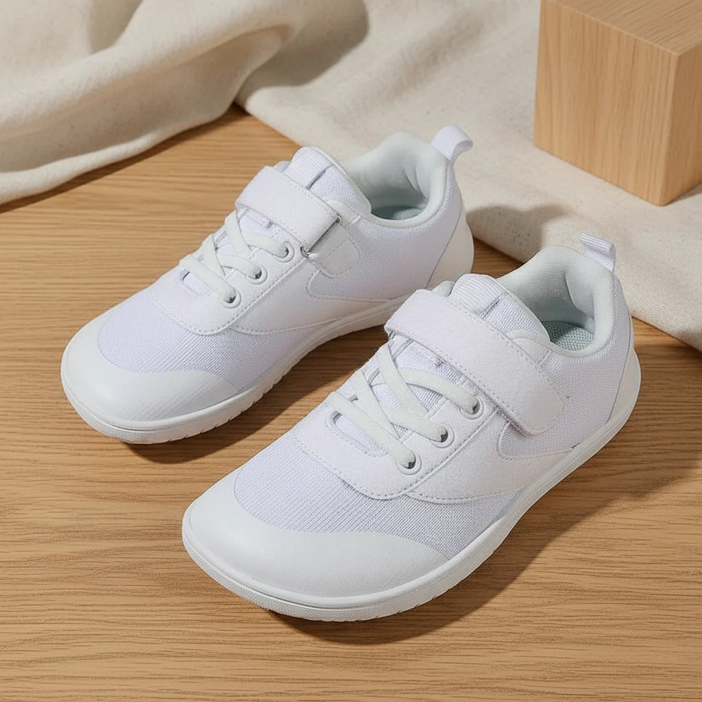 Sapatilhas barefoot infantis respiráveis com sola antiderrapante, design leve