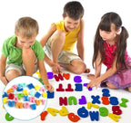 Letras e números de banho coloridos em EVA, educativo e divertido para crianças