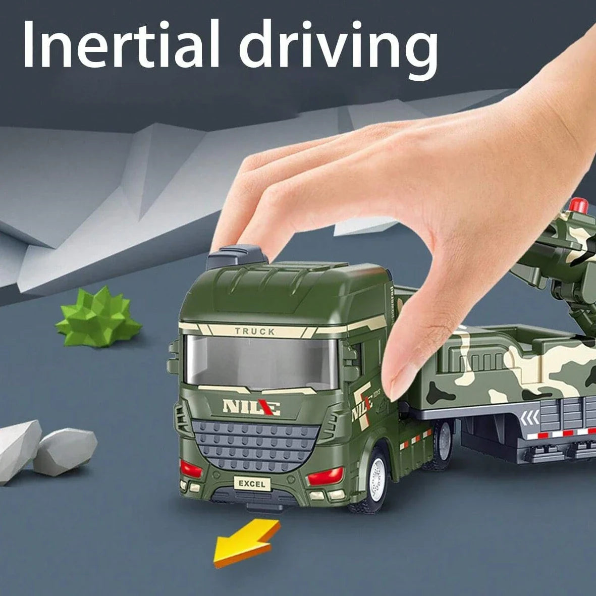 Caminhão militar de brinquedo com mecanismo pull-back, luzes e sons, ABS resistente