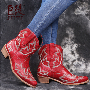 Botas cowboy couro femininas bordadas estilo western