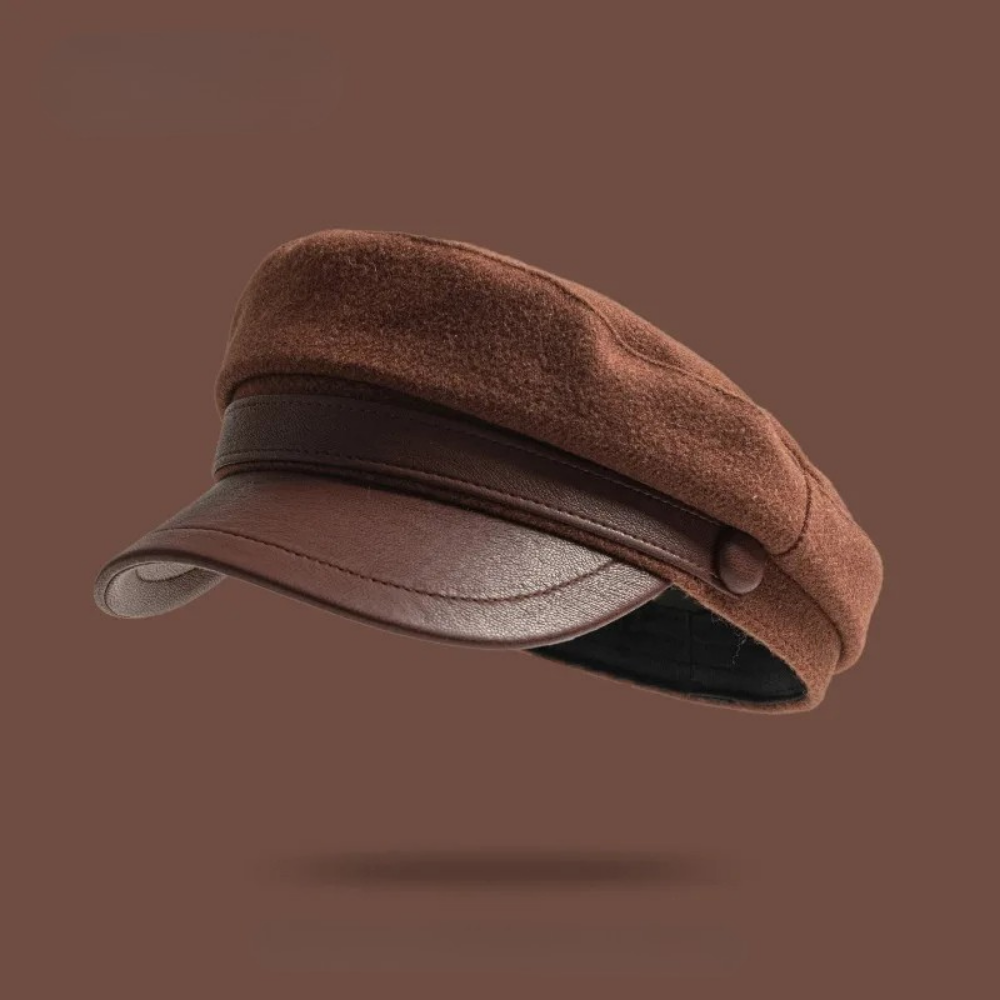 Boné pescador feltro com aba em couro, estilo vintage europeu