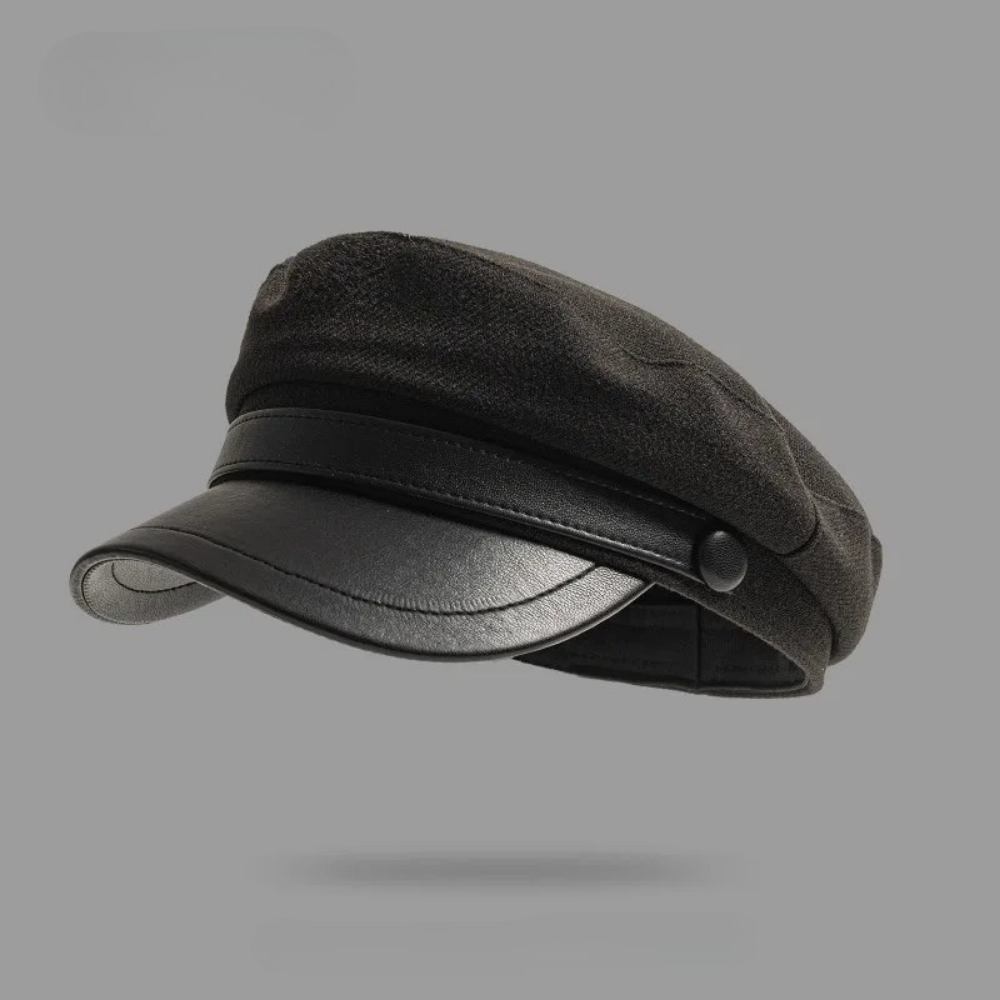 Boné pescador feltro com aba em couro, estilo vintage europeu