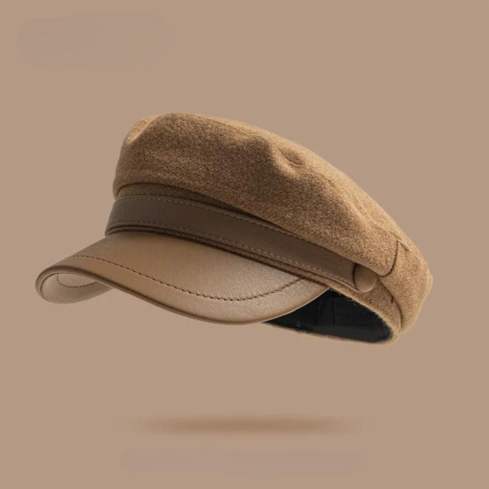 Boné pescador feltro com aba em couro, estilo vintage europeu