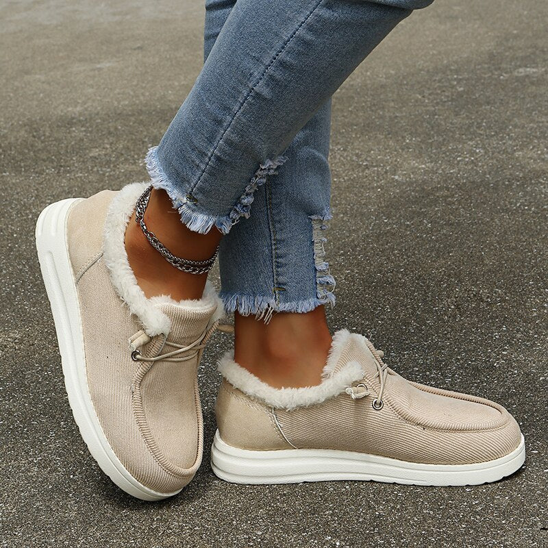Sapatos de inverno femininos forrados leves confortáveis para uso diário