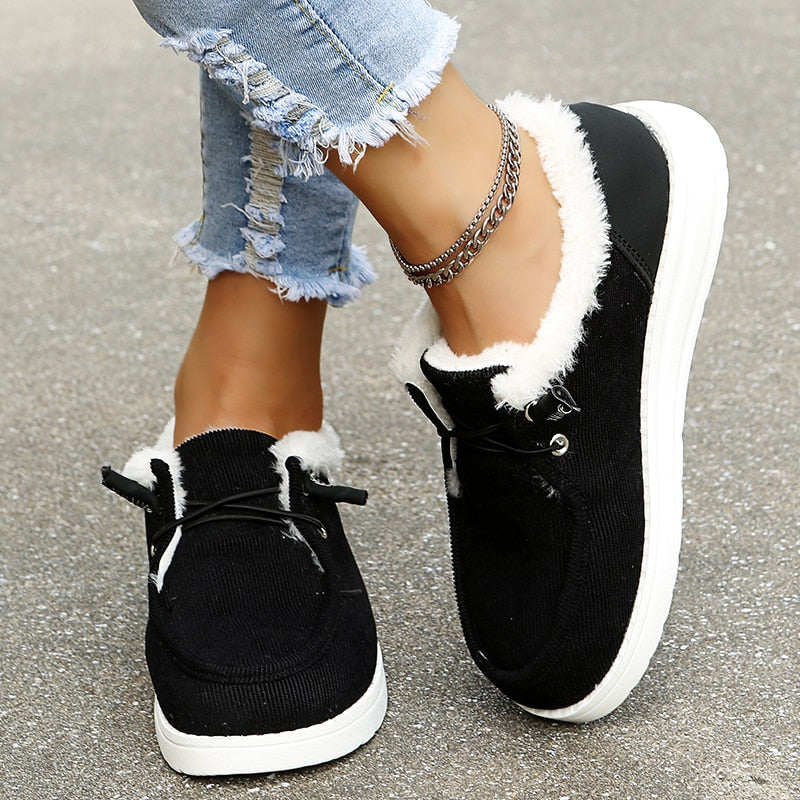 Sapatos de inverno femininos forrados leves confortáveis para uso diário