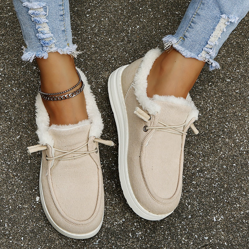 Sapatos de inverno femininos forrados leves confortáveis para uso diário