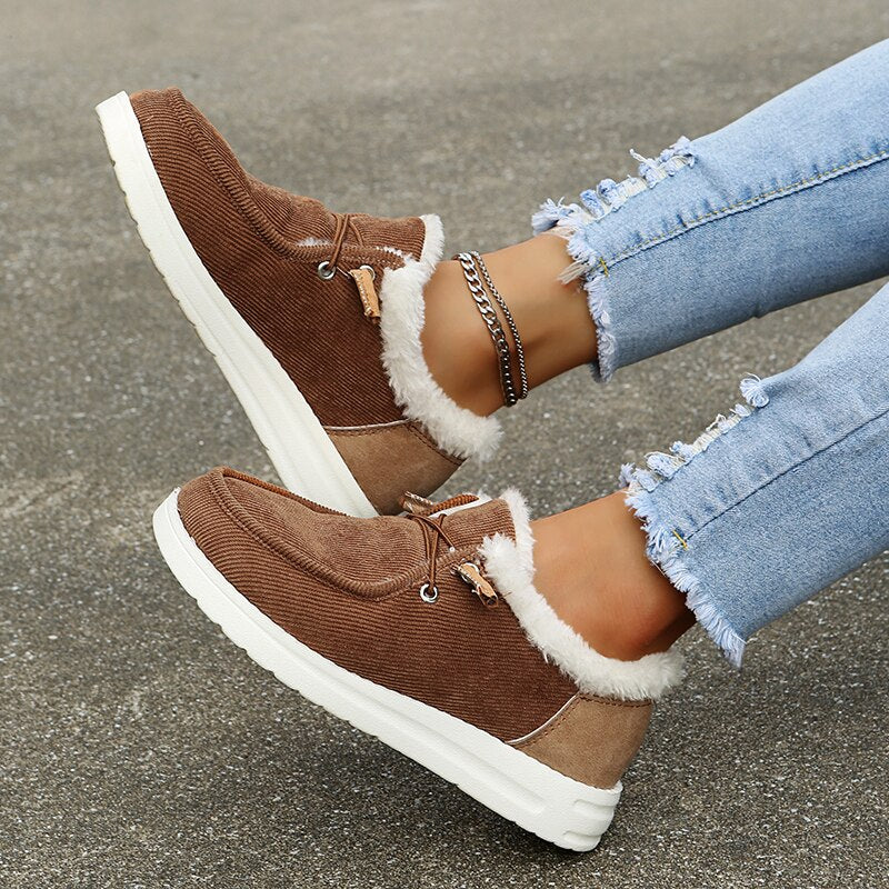 Sapatos de inverno femininos forrados leves confortáveis para uso diário