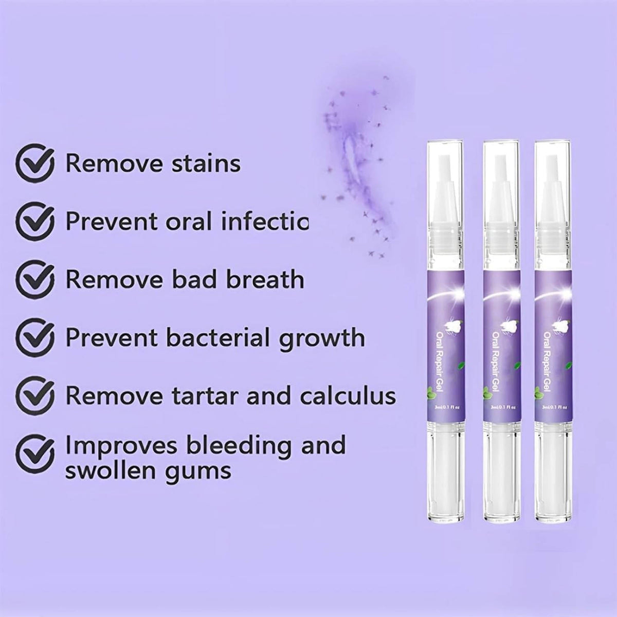Gel oral reparador para cães kit com 3 unidades, antibacteriano e branqueador