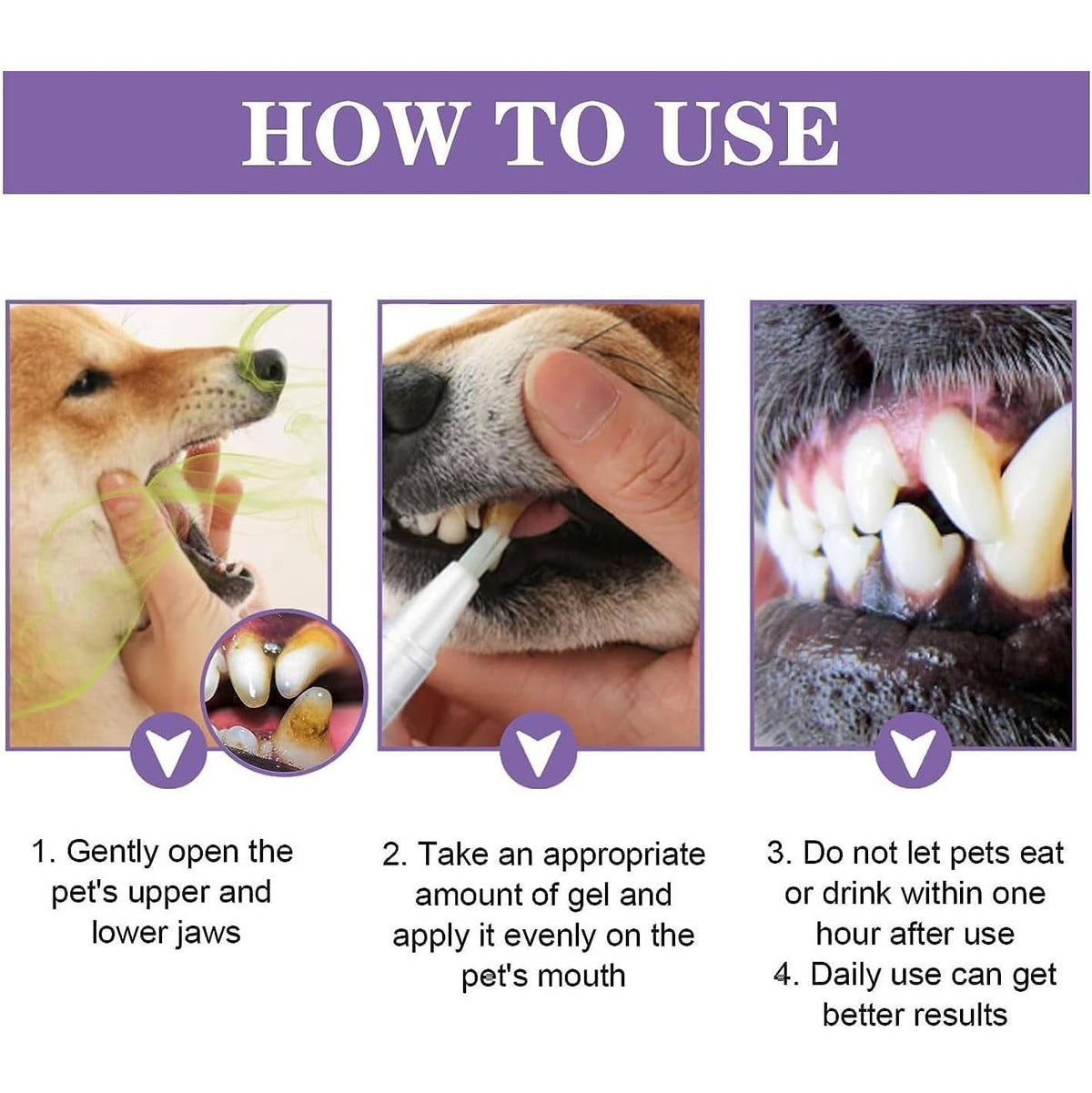 Gel oral reparador para cães kit com 3 unidades, antibacteriano e branqueador