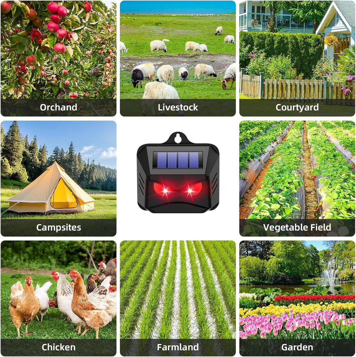 Repelente solar ultrassônico antianimais, pack 2 unidades para jardim exterior