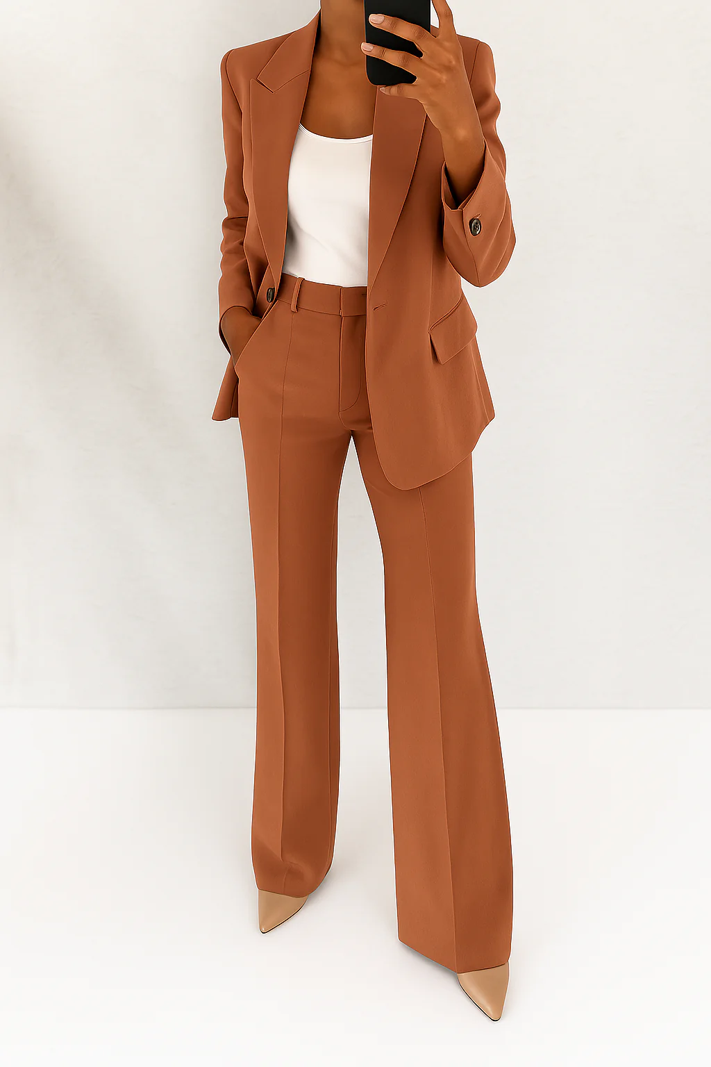 Conjunto 2 peças feminino blazer e calça comprida corte estruturado