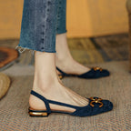 Slingbacks femininos salto baixo bloco com palmilha anatômica e tiras lisas