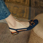 Slingbacks femininos salto baixo bloco com palmilha anatômica e tiras lisas