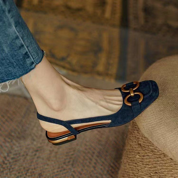 Slingbacks femininos salto baixo bloco com palmilha anatômica e tiras lisas